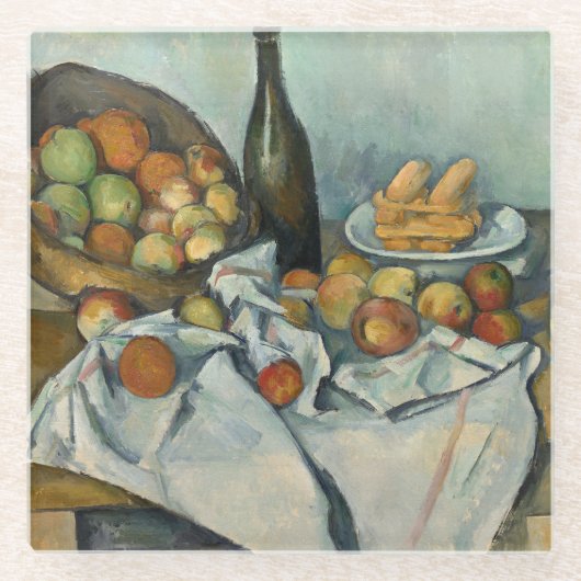 Cezanne Basket Appels Impressionisme Kunst Glazen Onderzetter (Voorkant)