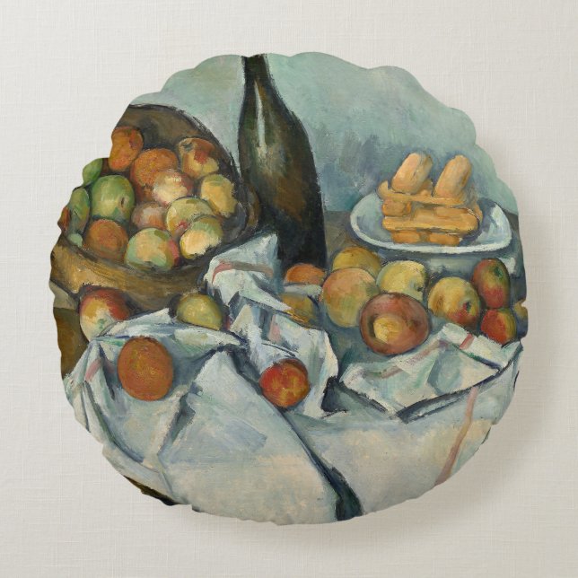 Cezanne Basket Appels Impressionisme Kunst Rond Kussen (Voorkant)