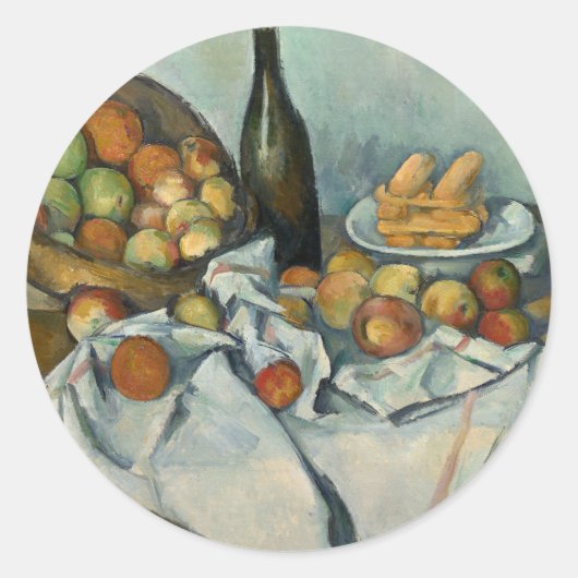 Cezanne Basket Appels Impressionisme Kunst Ronde Sticker (Voorkant)