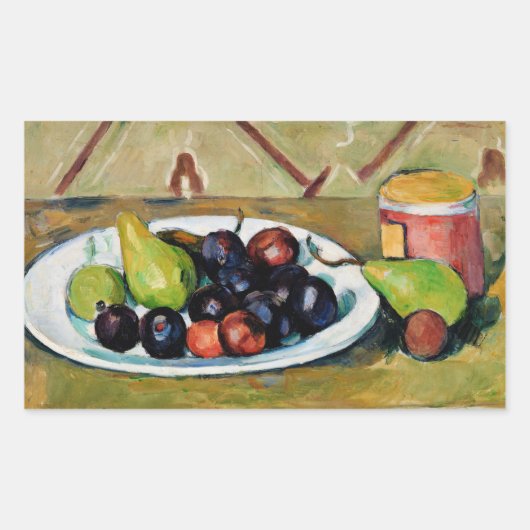 Cezanne - Bord met fruit en pit Rechthoekige Sticker (Voorkant)