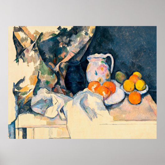 Cezanne - Curtain en Fruit Poster (Voorkant)