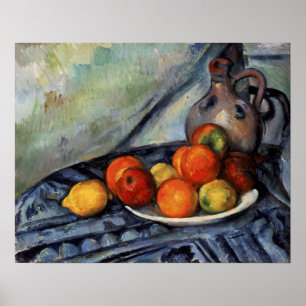 Cézanne - Fruit en een kan op een tafel Poster