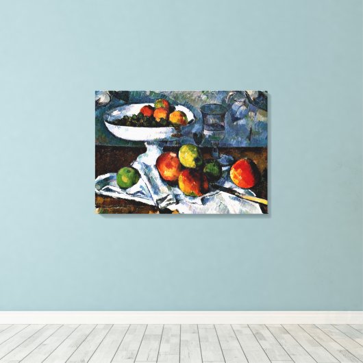 Cezanne - Fruitschaal, Glas, Appels Canvas Afdruk (Insitu (Houten vloer))