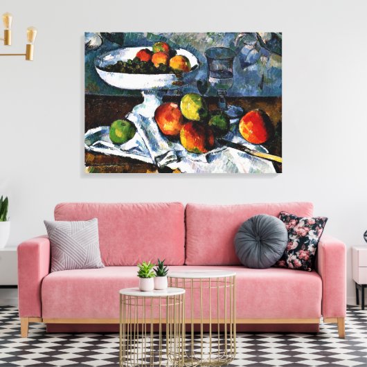 Cezanne - Fruitschaal, Glas, Appels Canvas Afdruk (Insitu (Woonkamer))
