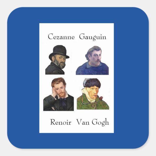 Cezanne, Gauguin, Renoir, Van Gogh Vierkante Sticker (Voorkant)