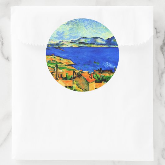 Cezanne - Golf van Marseille, populair kunstwerk, Ronde Sticker (Tas)