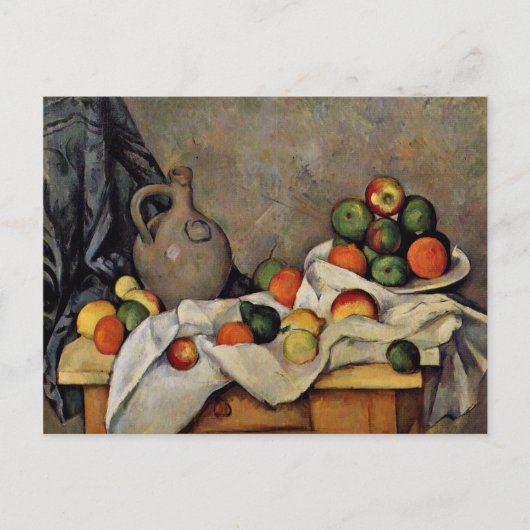 Cezanne - Gordijn, kan en fruit Briefkaart (Voorkant)