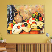 Cezanne - Gordijn, kan en fruit, Canvas Afdruk (Insitu (Woonkamer))