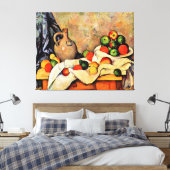 Cezanne - Gordijn, kan en fruit, Canvas Afdruk (Insitu (Slaapkamer))