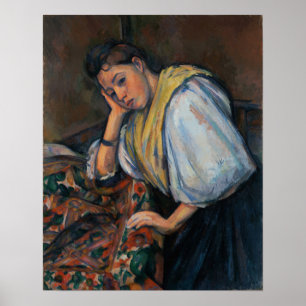 Cézanne - jonge Italiaanse vrouw aan tafel Poster