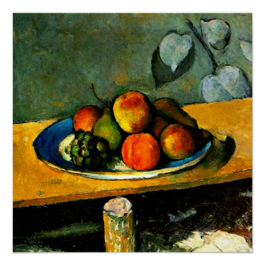 Cezanne - Perziken, peren en druiven Perfect Poster (Voorkant)