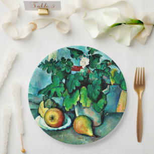 Cezanne - Pot met sleutelbloemen en fruit Papieren Bordje
