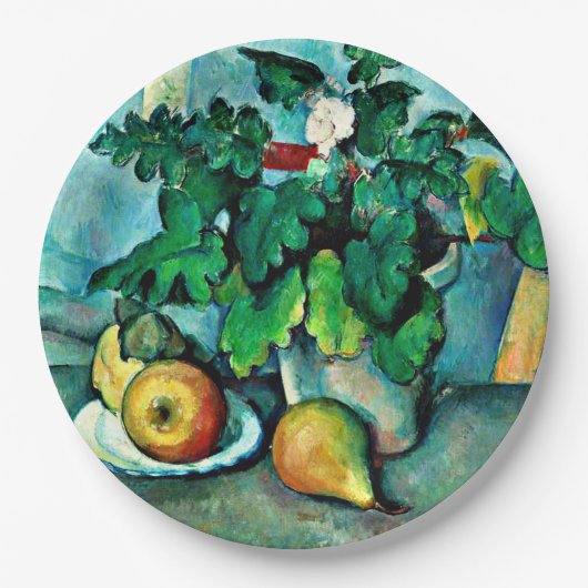 Cezanne - Pot met sleutelbloemen en fruit Papieren Bordje (Voorkant)