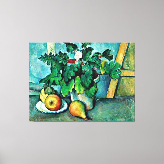 Cezanne - Pot of Primroses and Fruit Canvas Afdruk (Voorkant)