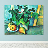 Cezanne - Pot of Primroses and Fruit Canvas Afdruk (Insitu (Houten vloer))