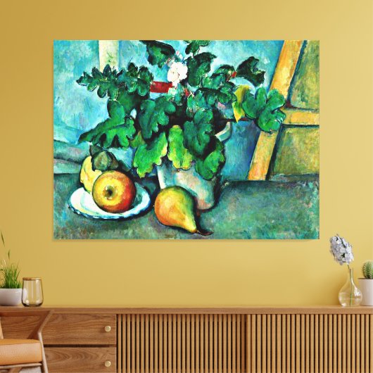 Cezanne - Pot of Primroses and Fruit Canvas Afdruk (Insitu (Woonkamer))