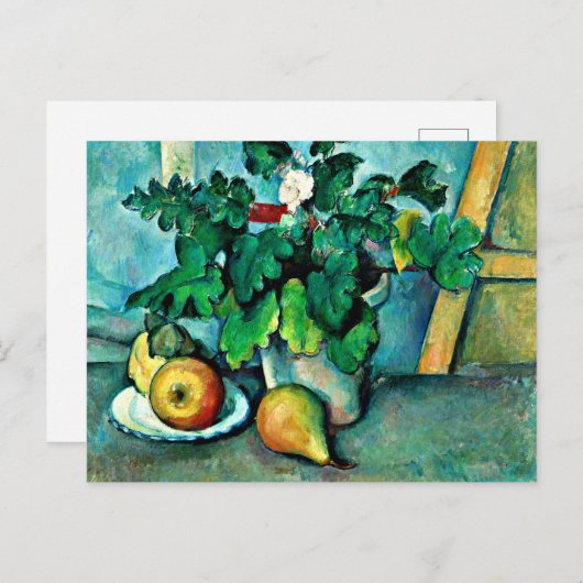 Cezanne - Pot of Primroses and Fruit Feestdagenkaart (Voorkant / Achterkant)