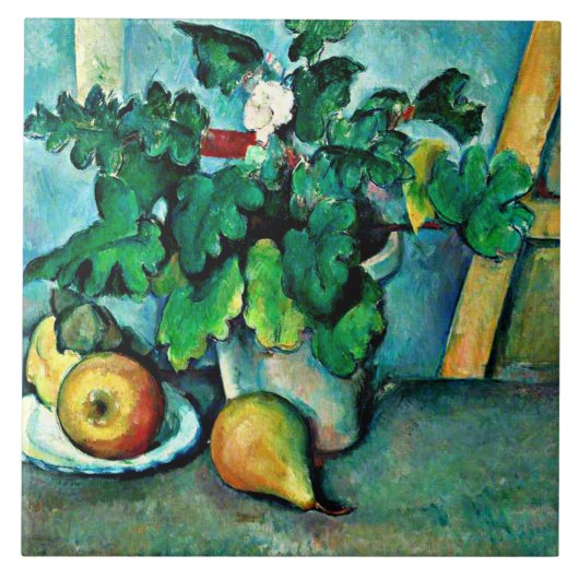 Cezanne - Pot of Primroses and Fruit, Tegeltje (Voorkant)