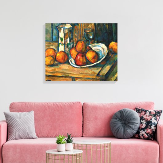 Cezanne - Still Life with Milk Jug and Fruit Canvas Afdruk (Insitu (Woonkamer))