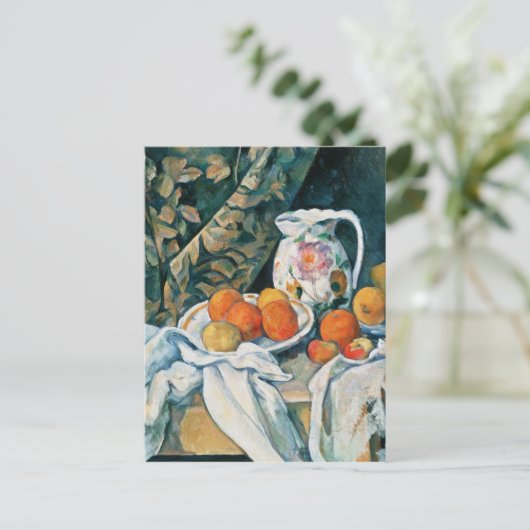 Cezanne stille-levensgordijn, bloemrijke pitcher,  briefkaart (Staand voorkant)