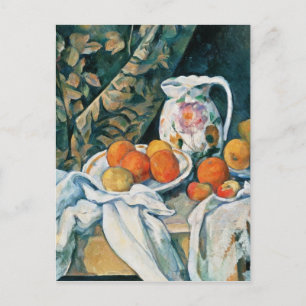 Cezanne stille-levensgordijn, bloemrijke pitcher,  briefkaart