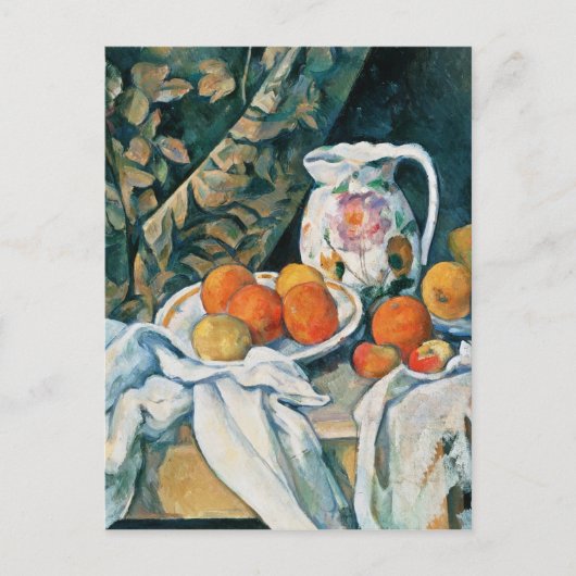 Cezanne stille-levensgordijn, bloemrijke pitcher,  briefkaart (Voorkant)