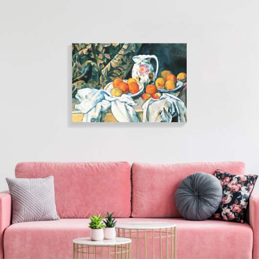 Cezanne stille-levensgordijn, bloemrijke pitcher,  canvas afdruk (Insitu (Woonkamer))