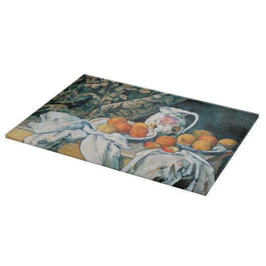 Cezanne stille-levensgordijn, bloemrijke pitcher,  snijplank (Hoek)