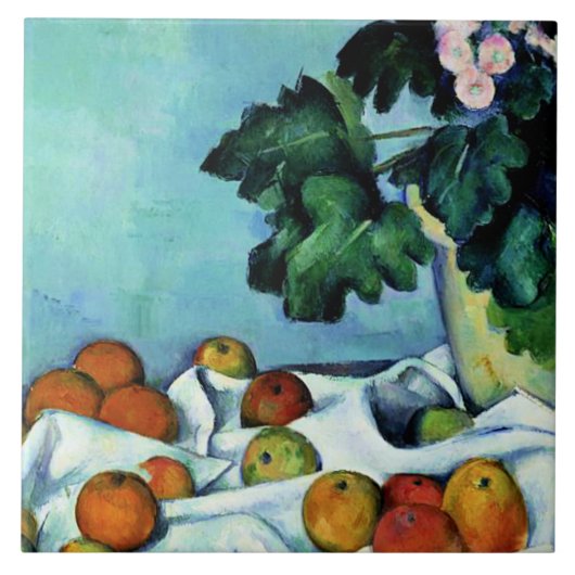 Cezanne - Stilleven met appels en primroses Tegeltje (Voorkant)