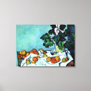 Cezanne - Stilleven met appels en sleutelbloemen Canvas Afdruk
