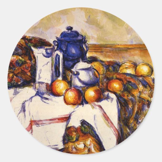 Cezanne - Stilleven met blauwe pot Ronde Sticker (Voorkant)