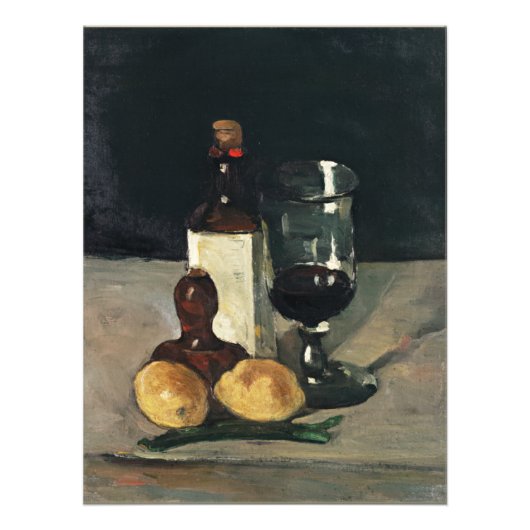 Cezanne - Stilleven met fles, glas, citroenen Foto Afdruk (Voorkant)