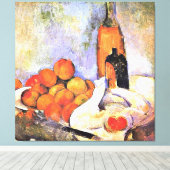 Cezanne - Stilleven met flessen en appels Canvas Afdruk (Insitu (Houten vloer))