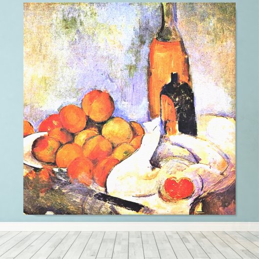 Cezanne - Stilleven met flessen en appels Canvas Afdruk (Insitu (Houten vloer))