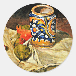 Cezanne - Stilleven met Italiaanse aardewerk Ronde Sticker
