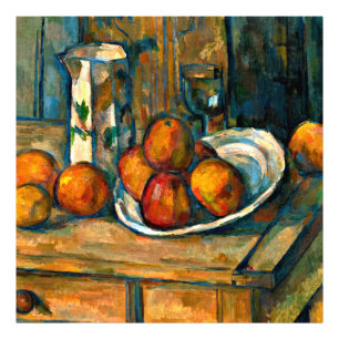 Cezanne - Stilleven met melk Jug en fruit Foto Afdruk