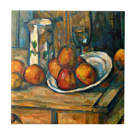 Cezanne - Stilleven met melk Jug en fruit Tegeltje (Voorkant)