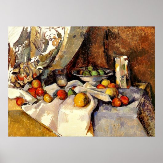 Cezanne - Stilleven, Post, Bottle, Cup en Fruit Poster (Voorkant)