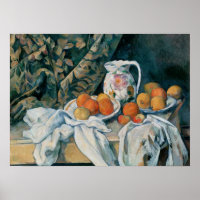 Cézanne - stilstaand leven met gordijn en drijfput