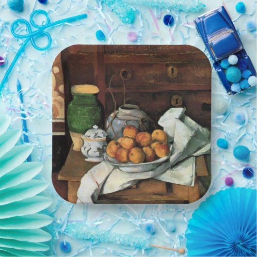 Cezanne - Vaartuigen, Vruchten en Doek Papieren Bordje (Feest)