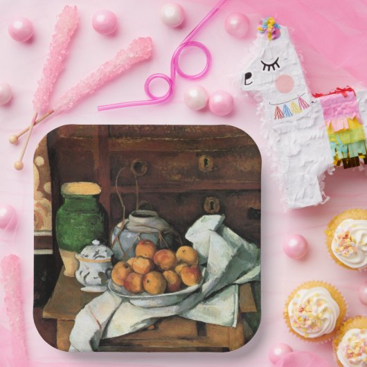 Cezanne - Vaartuigen, Vruchten en Doek Papieren Bordje (Feest)