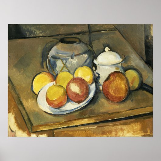 Cézanne - Vaas, Suikerpot en Appels Poster (Voorkant)