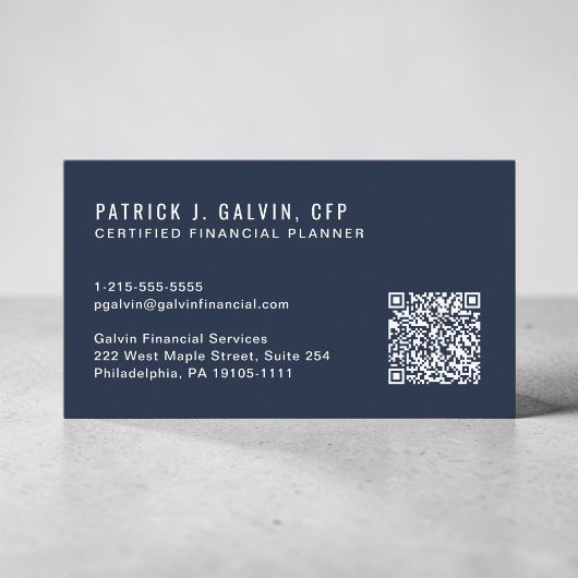CFP Certified Financial Planner QR-code blauw Visitekaartje