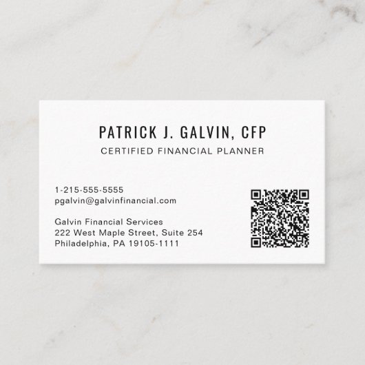 CFP Certified Financial Planner QR-code Visitekaartje (Voorkant)