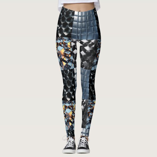 CGI Metallic Cube Grid with Reflective Golden Ligh Leggings (Voorkant)