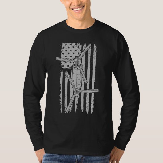 CH47 Chinook Military Helicopter American Flag CH4 T-shirt (Voorkant)