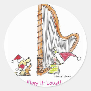 CH-004 kerstman Harp Ronde Sticker