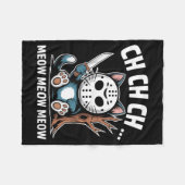 Ch Ch Ch Meow Meow Kat Mask Grappig Halloween Kat Fleece Deken (Voorkant (Horizontaal))