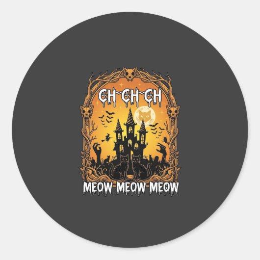 Ch Meow Halloween Geheime Kasteel_1 Ronde Sticker (Voorkant)