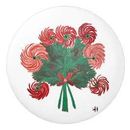 CH Zinnias rood boeket Keramische Knop